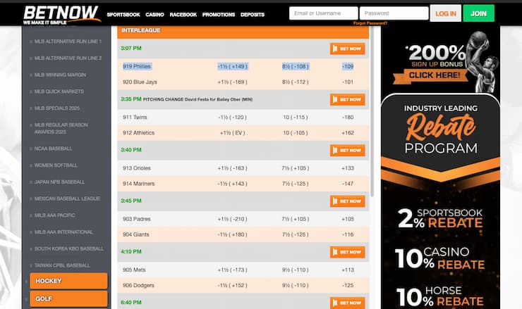 A snapshot of BetNow, one of our top rated Pennsylvania sports betting sites.